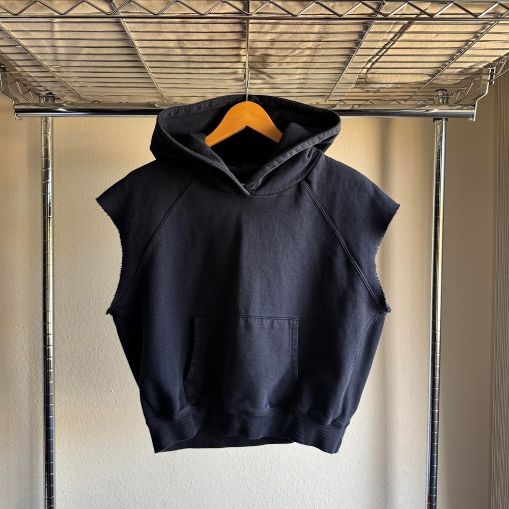 Skims DIY Raw Edge Sleeveless Hoodie Navy Blue Cropped Streetwear Vest Large